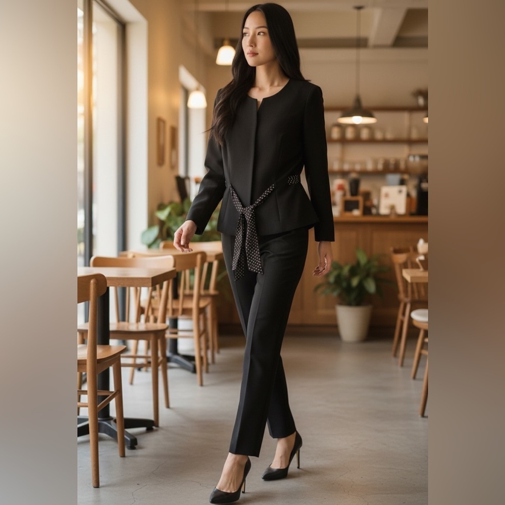 Vintage Collarless Jacket with Belt